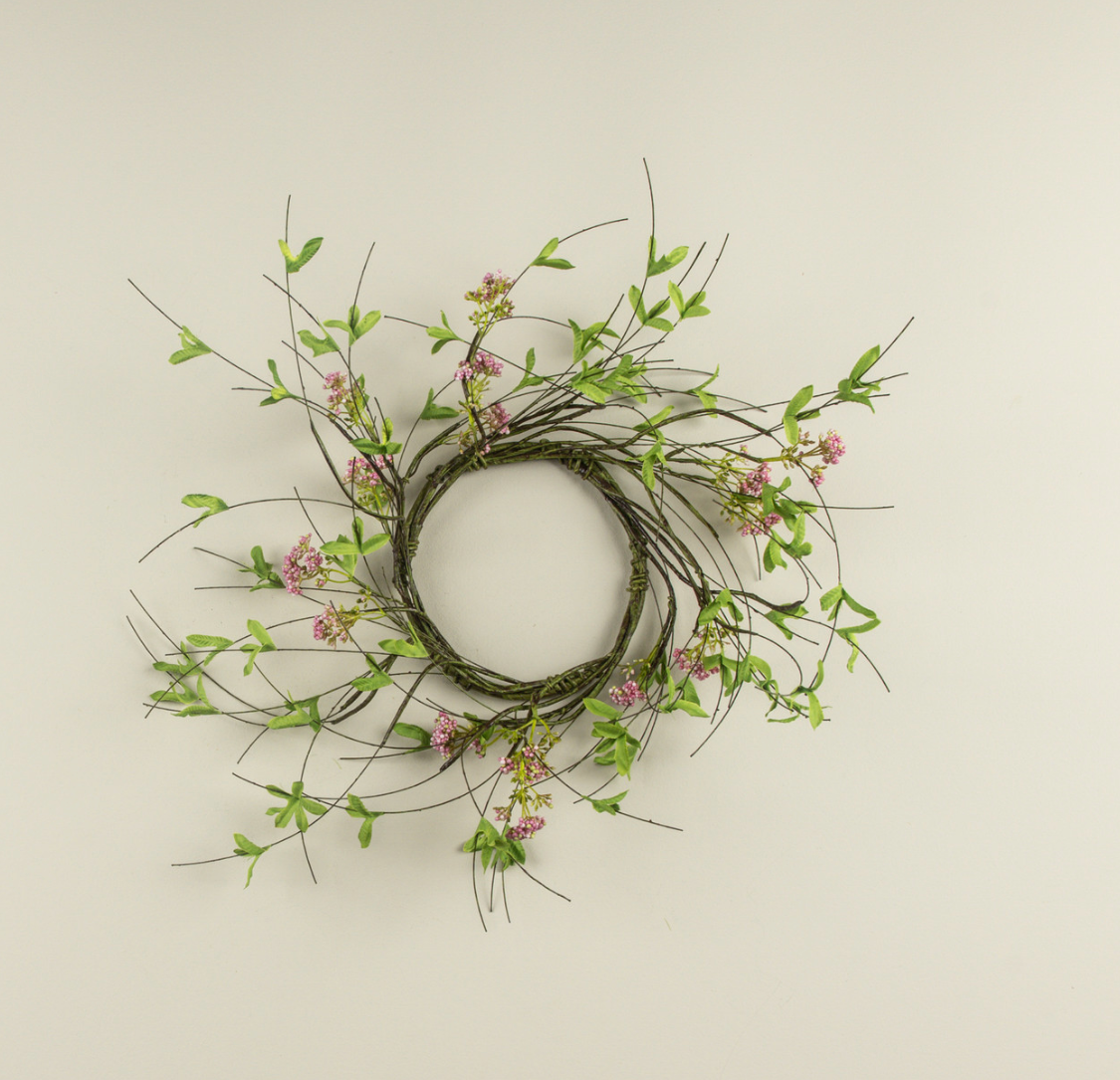 14” Pink Boxwood & Wildflower Vine Candle Ring