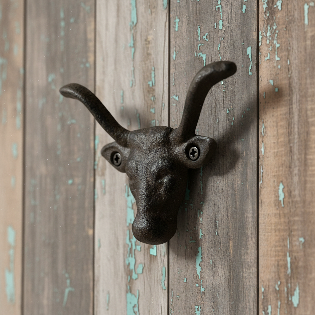 Bull Head Wall Hook, Cast Iron Western Ranch for Coats, Keys or Hats