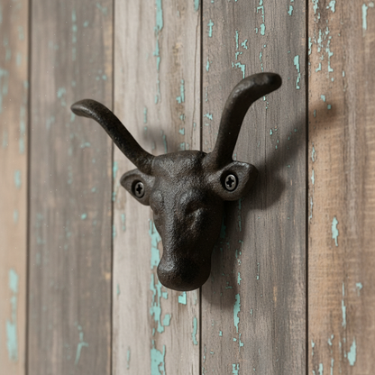 Bull Head Wall Hook, Cast Iron Western Ranch for Coats, Keys or Hats