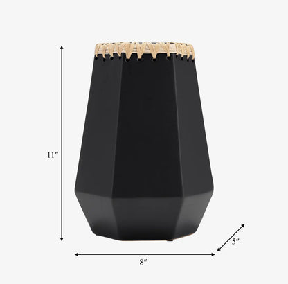 11” Black Ceramic Weaving Detail Design Vase