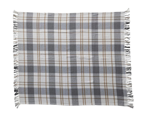 Brushed Cotton Flannel Throw w/Fringe