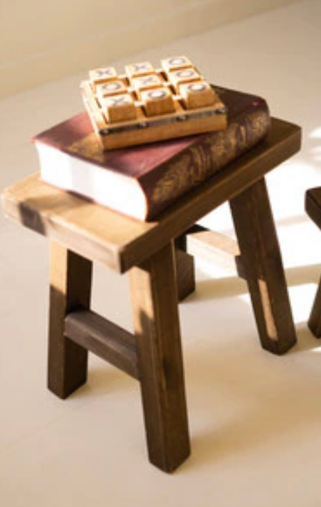 DARK BROWN RECTANGLE WOOD STOOL