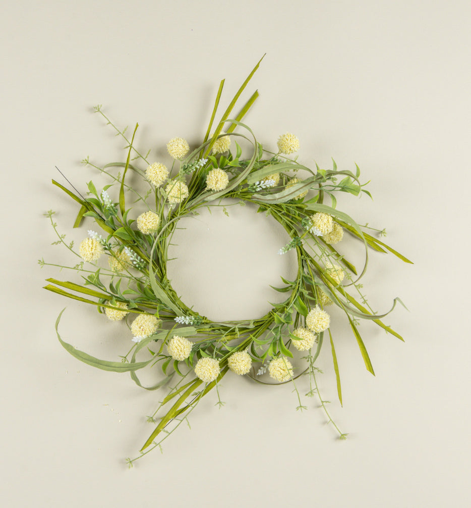 14” Pale Yellow Pom Pom Candle Ring