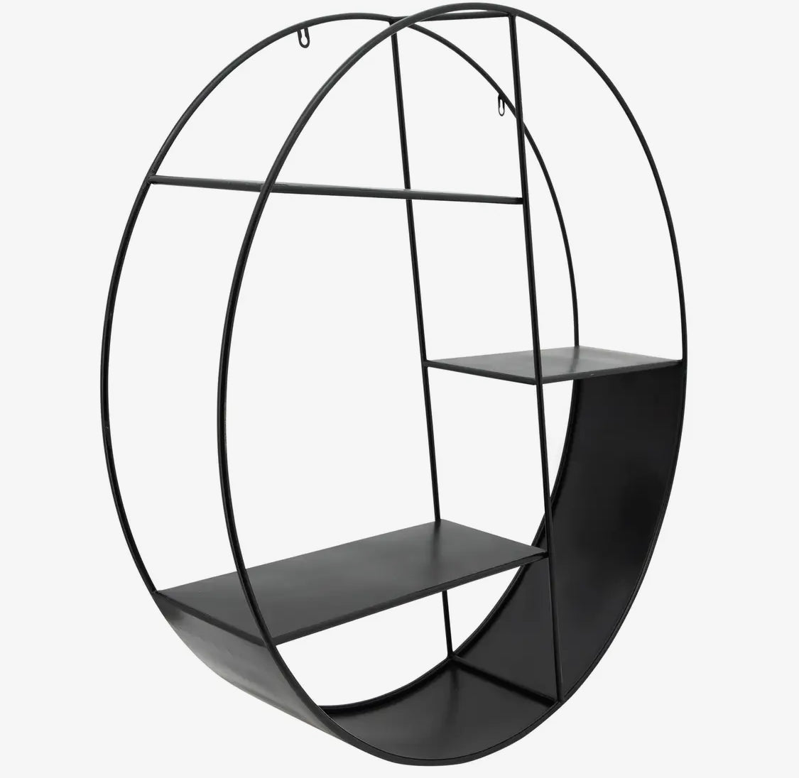 32” Black Metal Round Frame and Tiered Open Wall Shelf