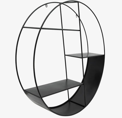 32” Black Metal Round Frame and Tiered Open Wall Shelf