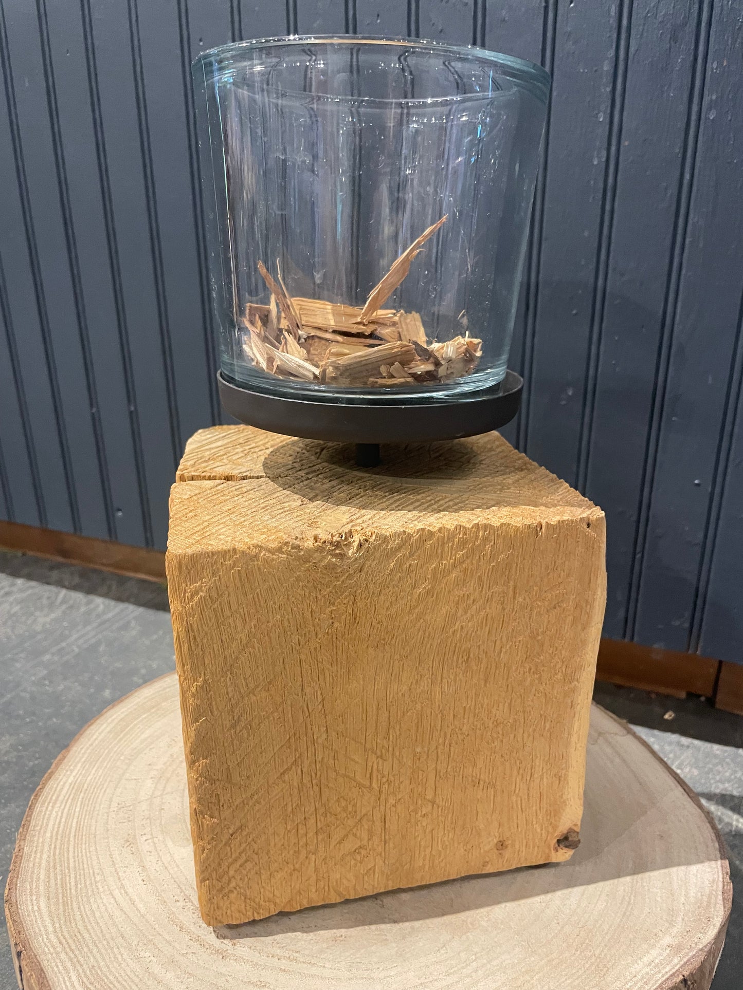 Small Candleholder w/ Block of & Glass Hurricane