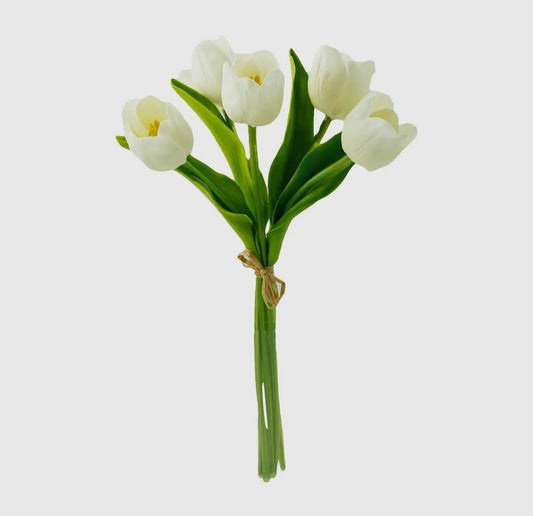 White Real Touch Open Tulips x5 Stems