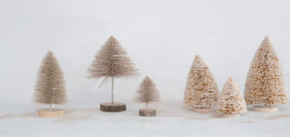 Plastic Bottle Brush Tree w/Glitter & Wood Slice Base