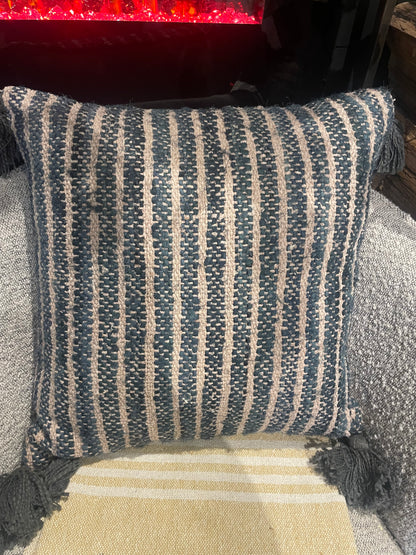 Woven Cotton Pillow w/Chambray Back & Tassels
