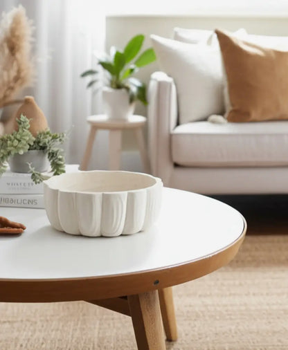 White Paulownia Wood Scalloped Bowl
