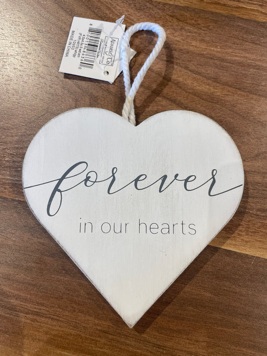 “Forever in Our Hearts” Wood Heart Orn