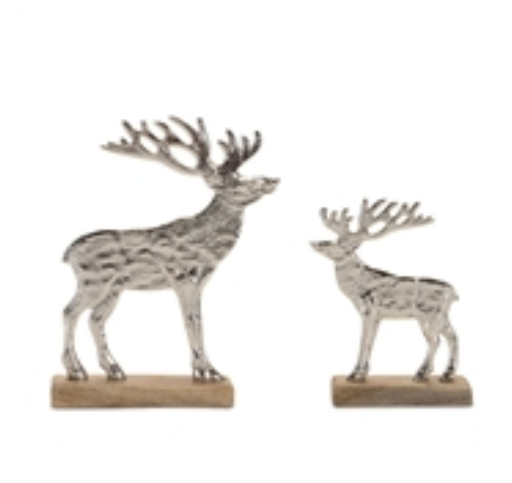 Aluminum Deers On Wood Vase