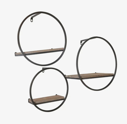 16” Metal/Wood Modern Circular Wall Shelf