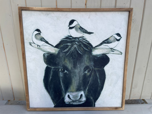 24” Square Wood Framed Wall Decor with Bull