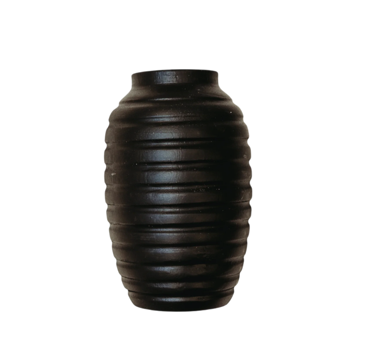 10.75” Black Wood Ribbed Vase