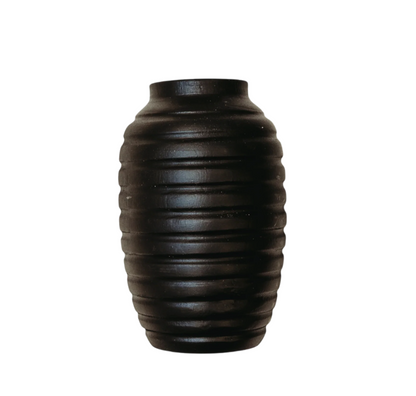 10.75” Black Wood Ribbed Vase