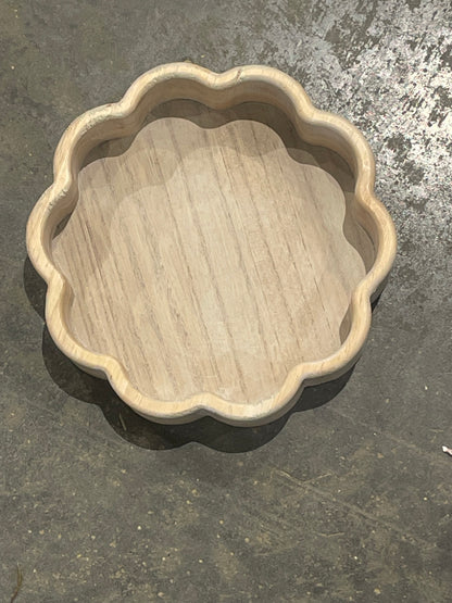 Whitewash Wooden Scalloped Tray