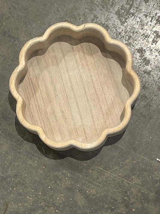 Whitewash Wooden Scalloped Tray