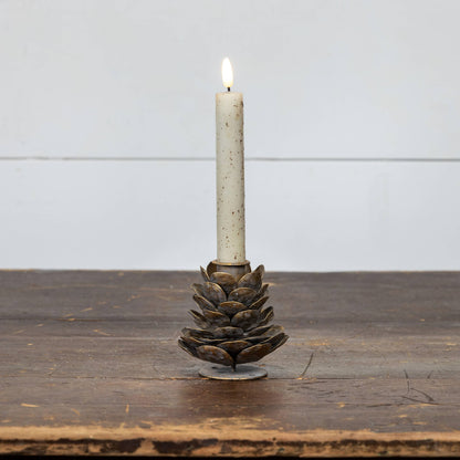 BRONZE PINECONE TAPER CANDLE HOLDER