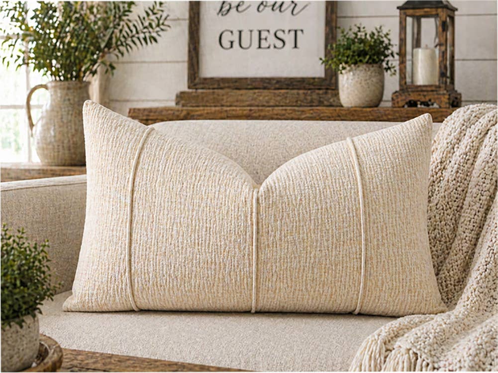 Beige Textured Stripe Throw Pillow