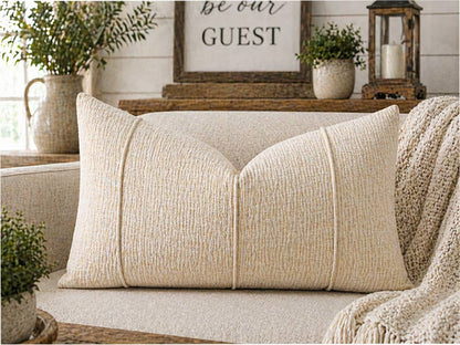 Beige Textured Stripe Throw Pillow