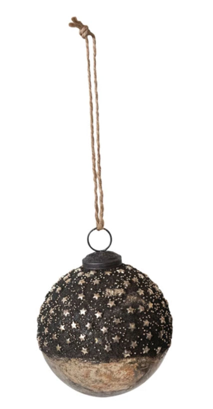 4” Mercury Glass Ornament w/Stars