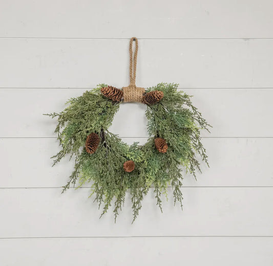 16” Cedar Hanging Wreath w/ cones