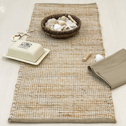 OMBRE TABLE RUNNER, NATURAL JUTE-IVORY, 13''x48''.