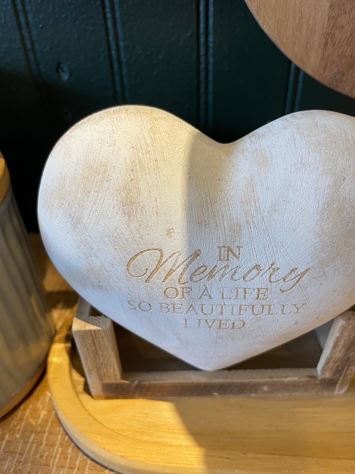 Heart w/Wood Stand “In Memory of a Life so beautiful lived”