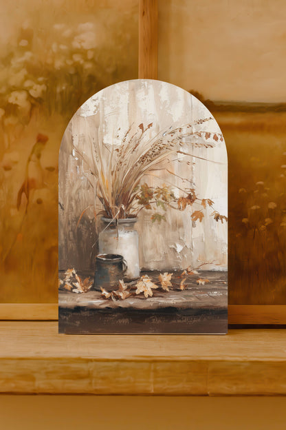 Stoneware Vase Arch Sign – Rustic Fall Table Decor