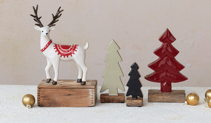 Carved Red Enameled Mango Wood Tree