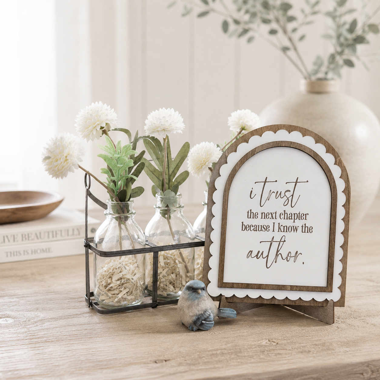 Trust the Next Chapter | Scalloped Wood Arch Sign