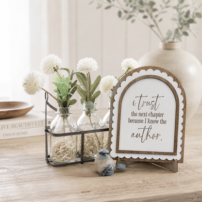Trust the Next Chapter | Scalloped Wood Arch Sign
