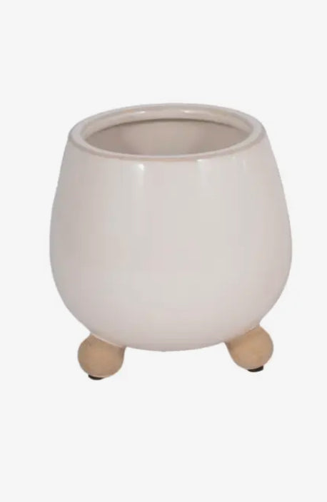 6” Ivory Round Planter with Knobby Feet