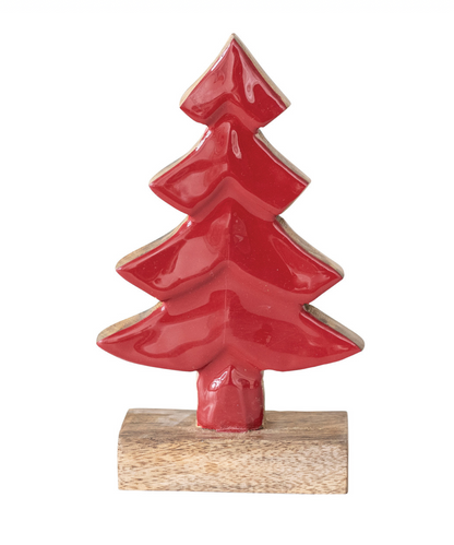 Carved Red Enameled Mango Wood Tree
