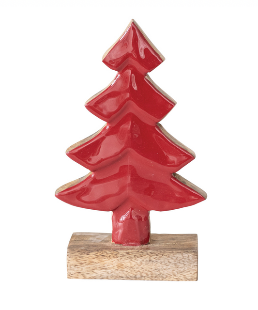 Carved Red Enameled Mango Wood Tree