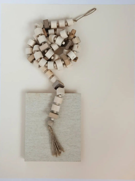 72”L Paulownia Wood Block Beads with/ Jute Tassel