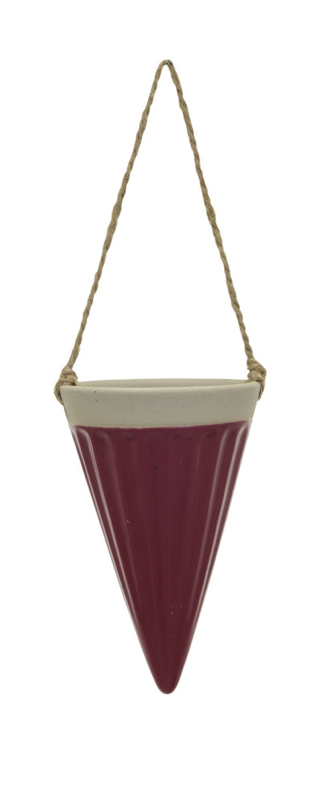 Debossed Stoneware Hanging Cone Vase w/Jute Rope Hanger