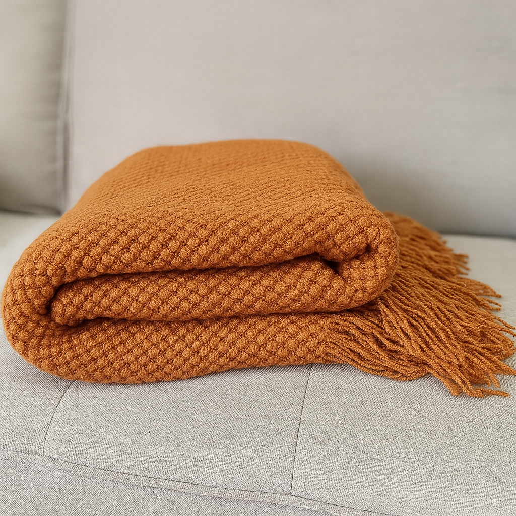 Terracotta Textured Knit Throw Blanket – 50" x 60"