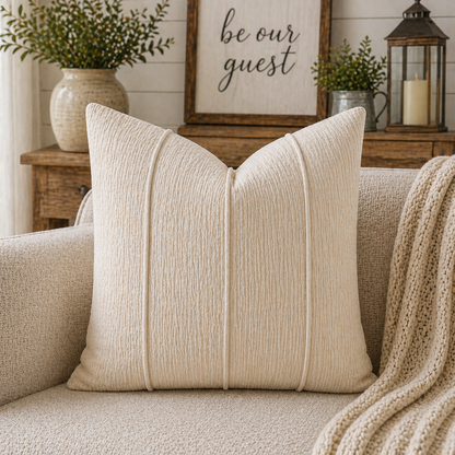 Beige Textured Stripe Throw Pillow