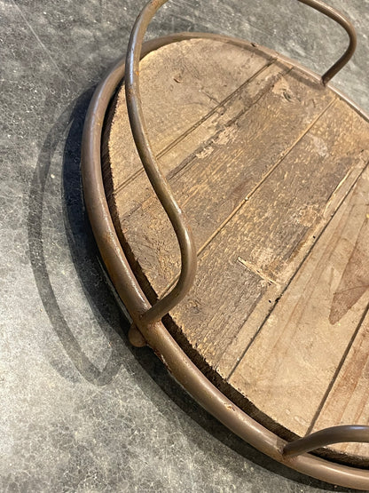 Round Wood/Rustic Metal Tray