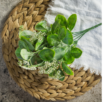 12” Greenery Bush W/ White Buds
