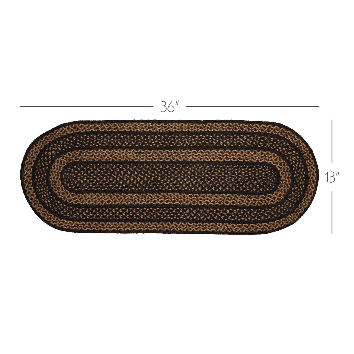 Black & Tan Braided Jute Table Runner 13x36