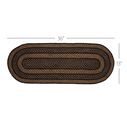 Black & Tan Braided Jute Table Runner 13x36