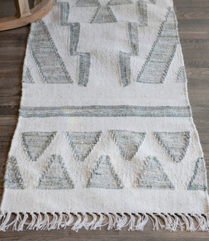 Hand-Woven Cotton & Wool Kilim Floor Runner w/Fringe