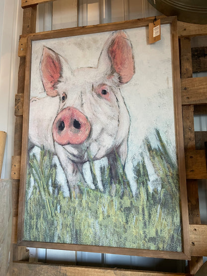 Wood Wall Framed Pig Print