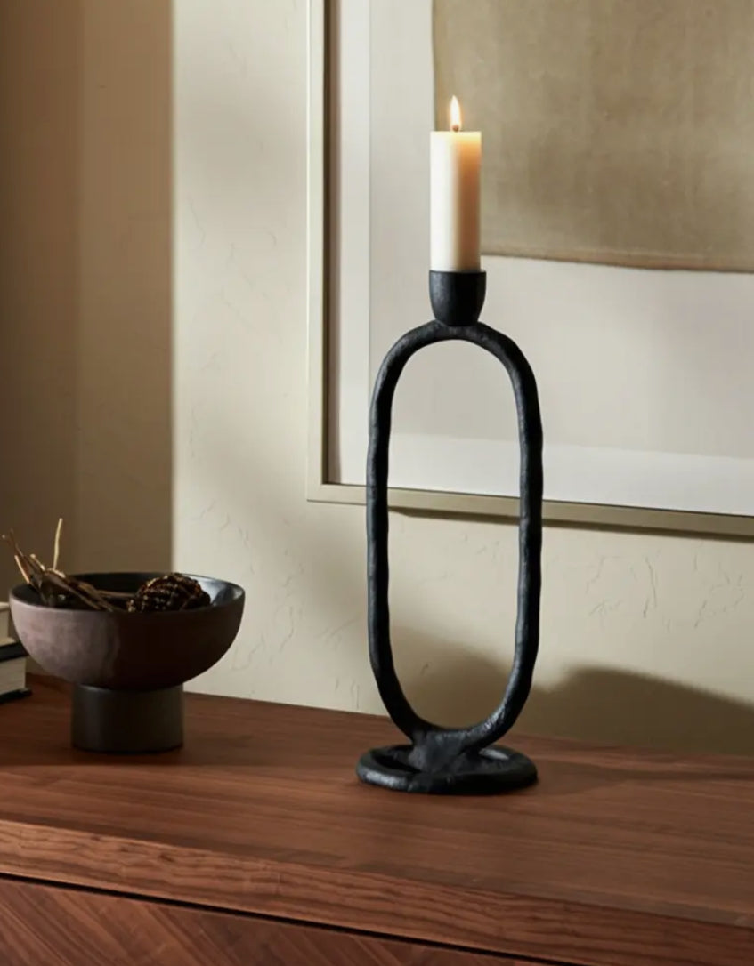 11” Metal Open Oval Base Taper Candle Holder