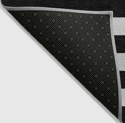 2” x 3” black/White Striped Area Rug