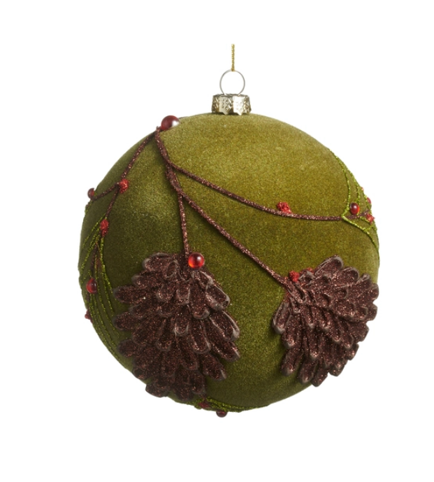5” Flocked Glitter Pinecone Ball Ornament