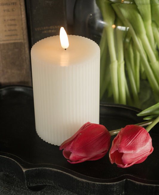 4” Cream Grooved 3D Candle